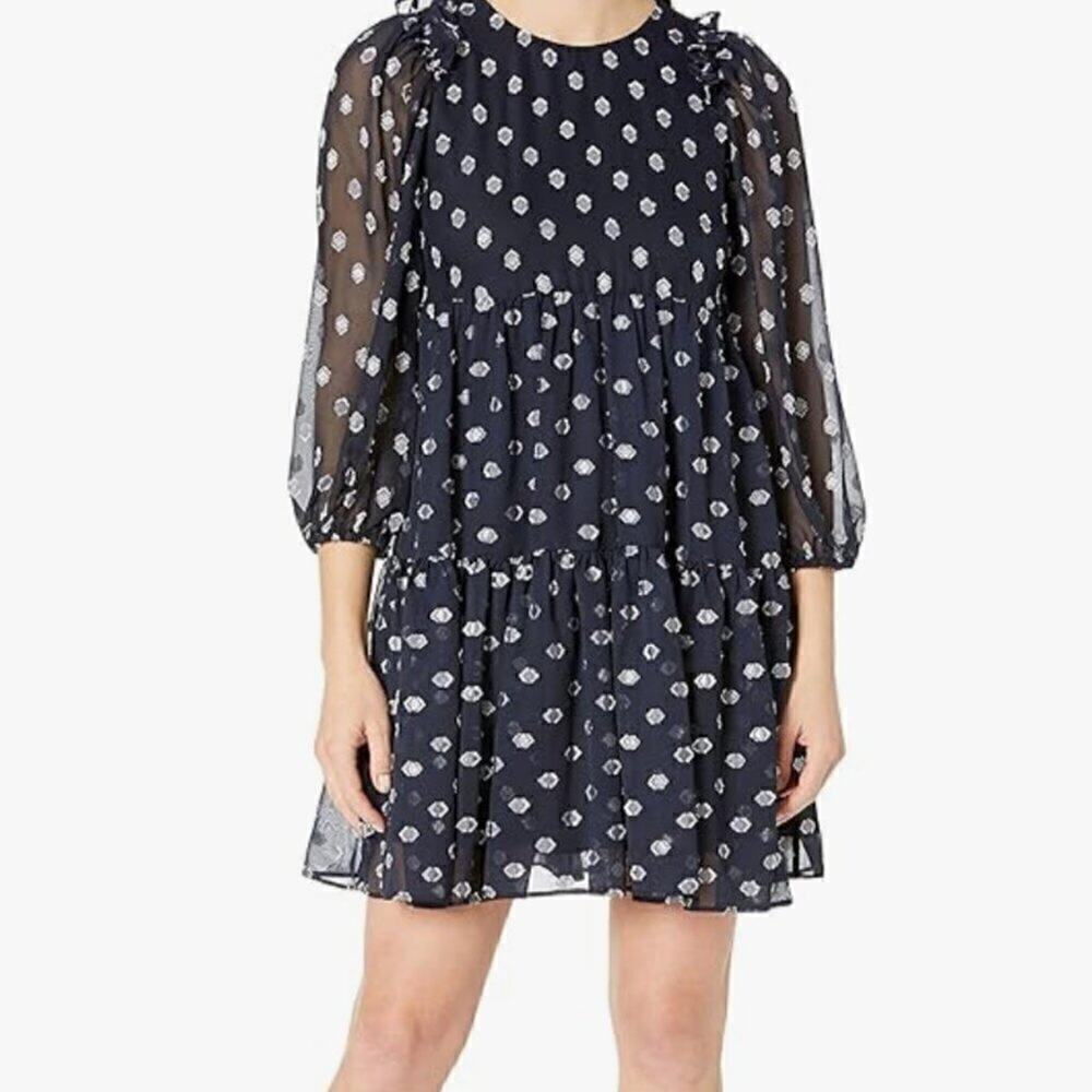 Calvin Klein Navy Illusion Ruffle Sleeve Sheath Dress Size 14